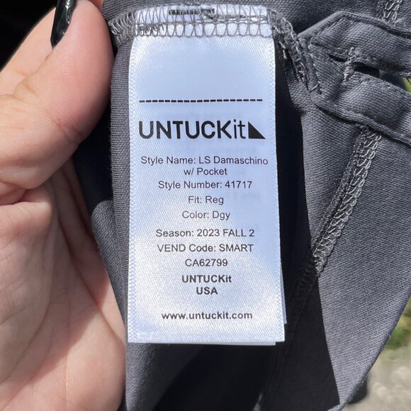 UNTUCKit Gray Damaschino Long Sleeve Contrast Pocket Polo Size M - Picture 5 of 8